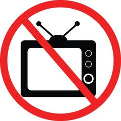 No TV icon. Forbidden television sign. No TV symbol. Do not watch TV pictogram. No television symbol. Warning, caution, attention, restriction. flat style.