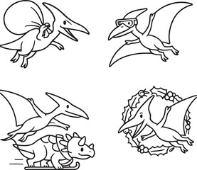 Pterodactyl Christmas Designs in Black and White Vector.eps