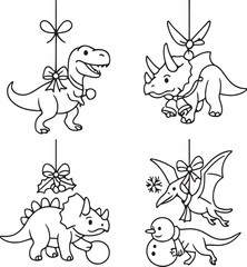 Dinosaur Christmas Ornaments in Black and White Vector.eps