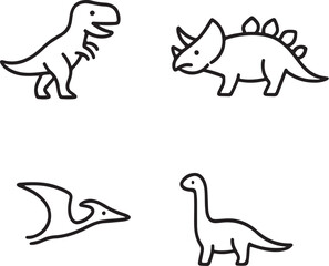 Minimalist Dinosaur Icons in Black and White Vector.eps