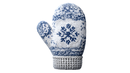 Cozy winter mitten decorated with snowflake pattern isolated on white background