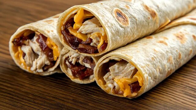 Tasty rolled wraps filled with tender chicken and melted cheese showcase a perfect snack or meal option, ready to be enjoyed