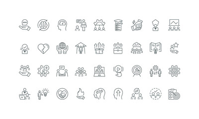 Corporate and individual training for goal achievement thin black and red outline symbols vector illustration Training and coaching, support for life and career, mindset change line icon set.