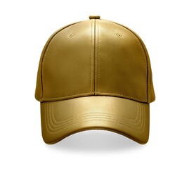 A shiny gold baseball cap with clean stitching and a smooth leather texture.