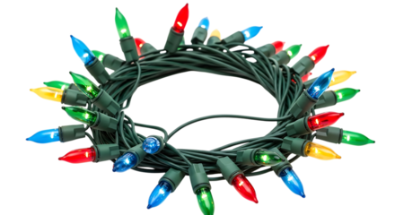 Colorful christmas lights garland isolated on transparent background