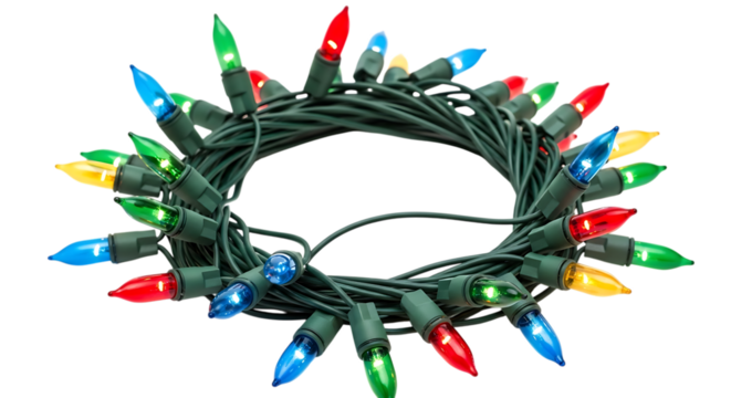Colorful christmas lights garland isolated on transparent background