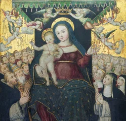 Selbstklebende Fototapeten Jesus Christus PRAIANO, ITALY - OCTOBER 6, 2025: The detail of painting of Madonna of Rosary among the saints and angels in the church Chiesa di san Luca by Padovano de Montorio (1572)  © Renáta Sedmáková