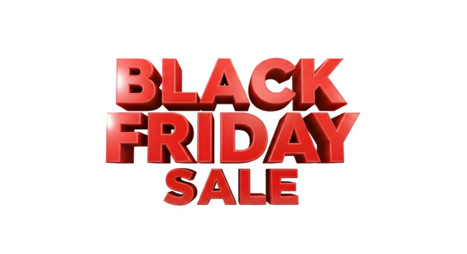 Bold red 3d text black friday sale advertisement isolated on transparent background