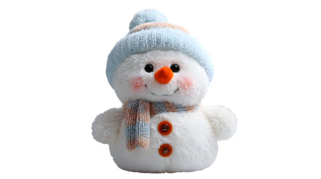 Cute snowman plush toy for Christmas decoration isolated on white background