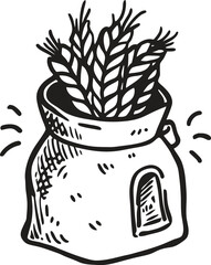 vector illustration of a plant in a pot, Wheat, sacks, are good food.