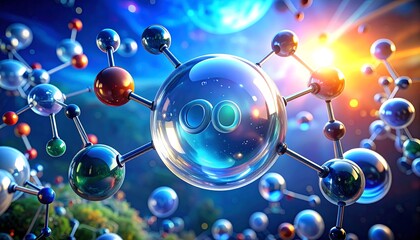 Illuminated molecular structures form a complex network against a cosmic background.