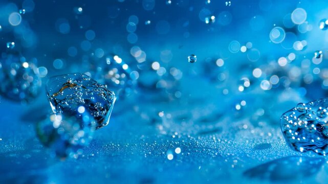 Elegant blue backdrop highlighting hydration technology with hyaluronic acid and water molecules.