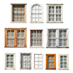 Fototapeta premium Real vintage house window frame set collection isolated on white background