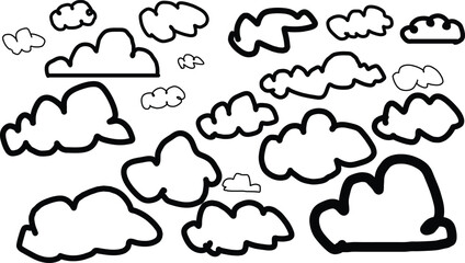 Hand-Drawn Cloud Set Outline &mdash; Artistic Sky Element Vector in Minimal Black Line Style for Weather, Dream, and Business Concept Design