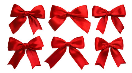 Decorative red ribbon bows arranged for design projects isolated on white background