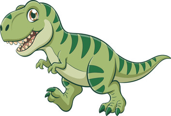 Cartoon dinosaur illustration, green T-rex character, friendly prehistoric animal, kids dinosaur art, smiling dino drawing, fun educational image