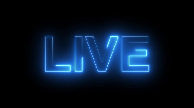 Neon Live Text Animation on Alpha channel. Live neon sign motion in black background. 4k videos symbol for live now streaming premiering .
