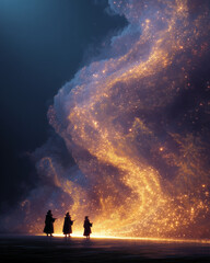 Cosmic Spellcasters Summoning Dimensions at the Edge of the Universe | Painterly Magical Realism Fantasy Art