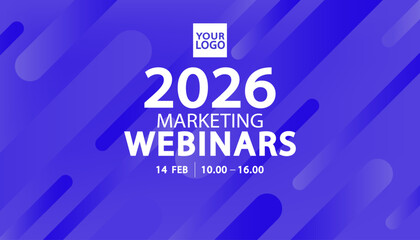 2026 marketing webinar template is ideal for a corporate event or business presentation. The abstract blue background with digital lines provides a modern ui design for a future conference or landing 
