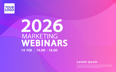 This 2026 marketing webinar template is ideal for a corporate event or business presentation. The abstract purple and pink gradient background provides a clean ui design for a future conference .