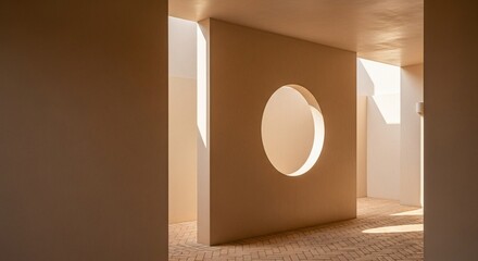 Sunlit Architectural Space with Circular Opening