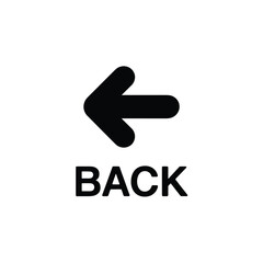 Black arrow and back text symbol on white background