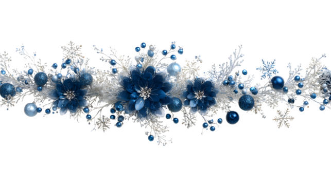 Elegant blue and silver holiday garland with snowflakes and berries isolated on white background - Powered by Adobe