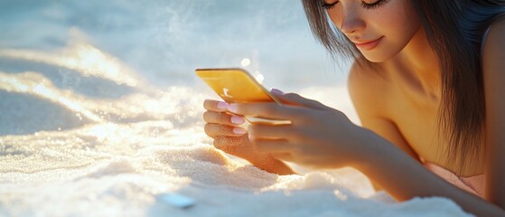 Asian woman close-up using smartphone