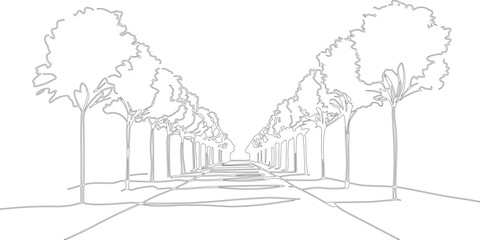 Natural view of line art or sketch art vector illustration of a sketch of a tree.