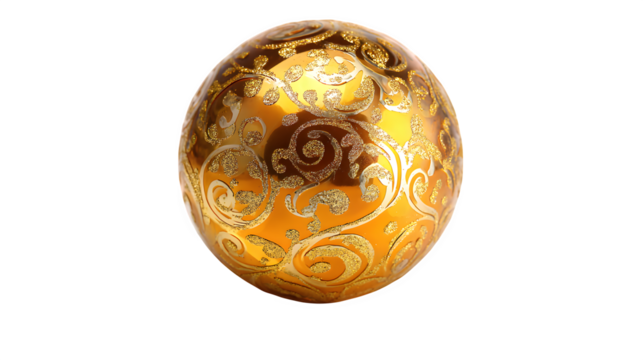 Elegant golden ornament ball with reflection highlights isolated on white background