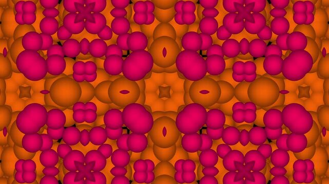 Orange and magenta 3D pattern with glowing abstract geometry.