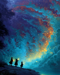Cosmic Spellcasters Summoning Dimensions at the Edge of the Universe | Painterly Magical Realism Fantasy Art