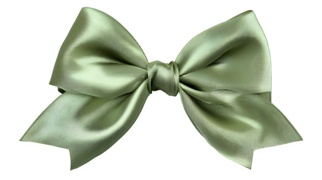 Elegant green ribbon bow with satin finish isolated on white background