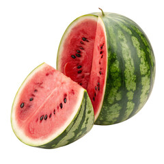 A whole cut watermelon isolated on a transparent background

