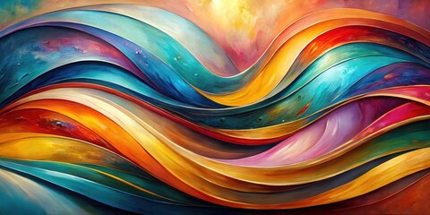 Abstract Vibrant Hues in a Dynamic Wave Composition, Evoking Feelings of Energy and Motion Through Intertwined Colorful Layers