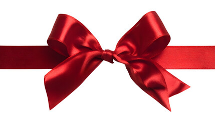 Elegant red ribbon tied into a decorative bow for festive packaging isolated on white background
