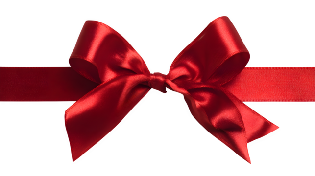 Elegant red ribbon tied into a decorative bow for festive packaging isolated on white background
