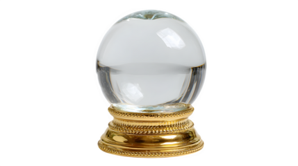 Empty glass snow globe with golden base isolated on white background