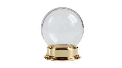 Empty glass snow globe with golden base isolated on white background