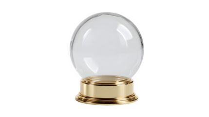 Empty glass snow globe with golden base isolated on white background