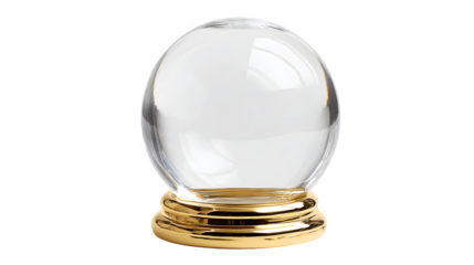 Empty glass snow globe with golden base isolated on white background