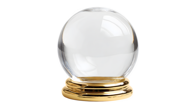 Empty glass snow globe with golden base isolated on white background