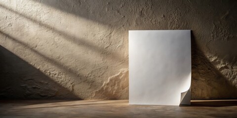 Blank Paper Mockup Against Textured Wall with Sunlight Beams