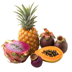 A whole exotic fruit mix isolated on a transparent background
