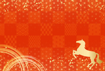 2026年・午年　赤　金・高級感・和柄背景　年賀状　お正月