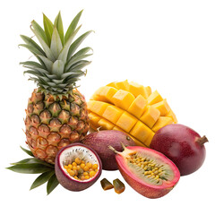 A whole exotic fruit mix isolated on a transparent background
