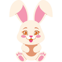 Obraz premium Cute Cartoon Beige Bunny Rabbit With Pink Inner Ears Sitting Happily With Orange Eyes And Pink Cheeks And Paws Detailed Vector Illustration Isolated On White