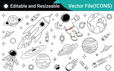 Outer Space Adventure Line Art Collection for Kids .
