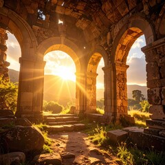 Sun shining through ancient ruins