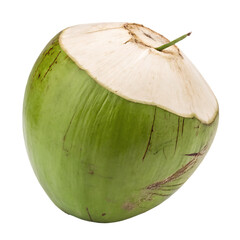 A whole green coconut isolated on a transparent background
